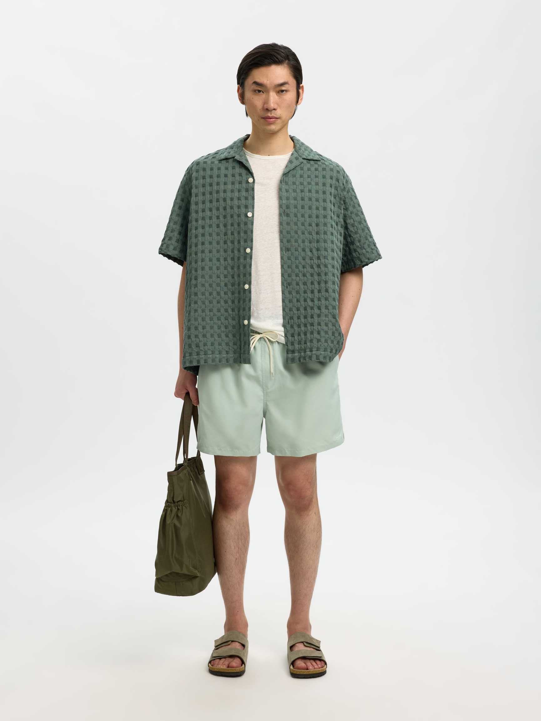 TEXTURED SHORT SLEEVED SHIRT, Balsam Green, highres