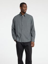 LONG SLEEVED FLANNEL SHIRT, Dark Navy, highres
