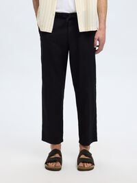 LINEN BLEND TROUSERS, Black, highres