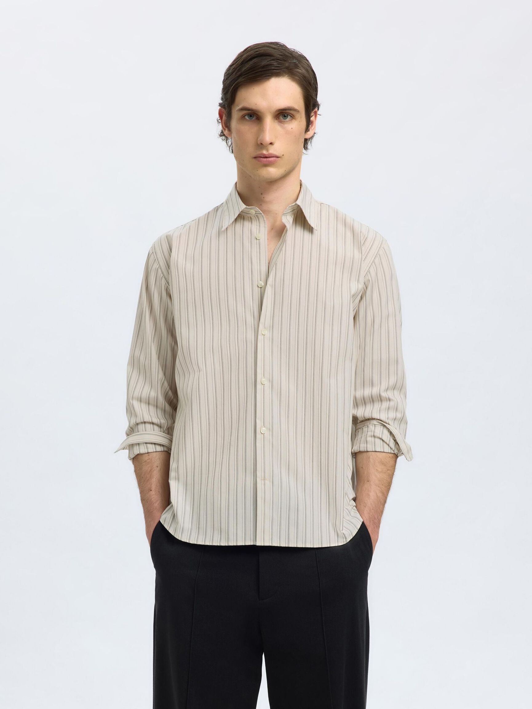 RELAXED FIT LONG SLEEVED SHIRT, Oatmeal, highres
