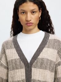 WOOL BLEND KNITTED CARDIGAN, Medium Grey Melange, highres