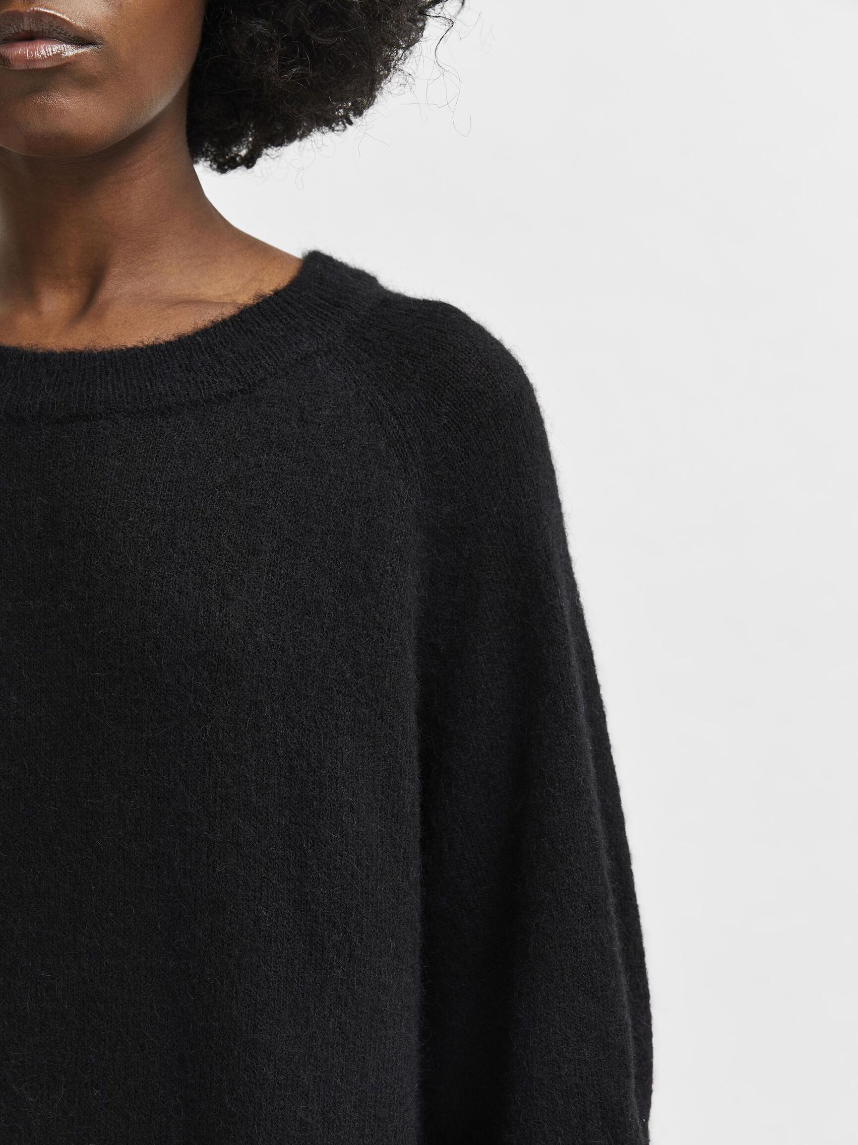 LONG SLEEVED KNITTED DRESS, Black, highres
