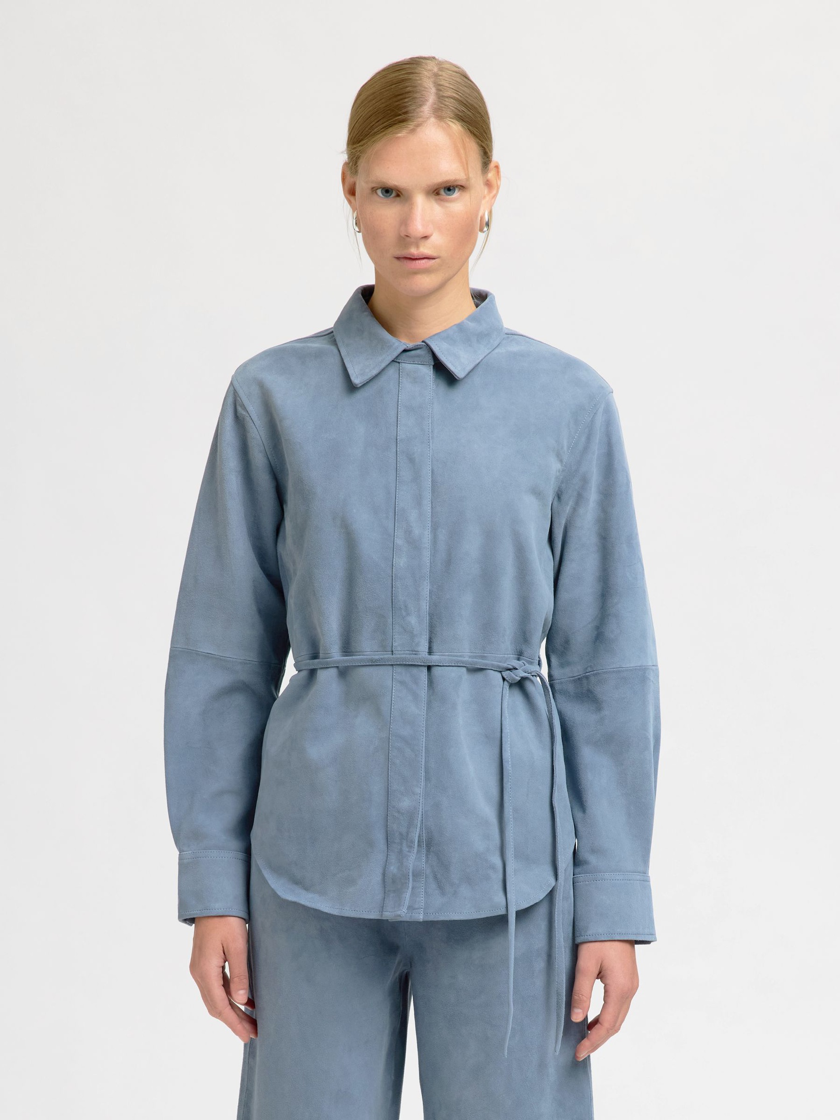 SUÈDE OVERHEMD MET LANGE MOUWEN, Blue Mirage, highres