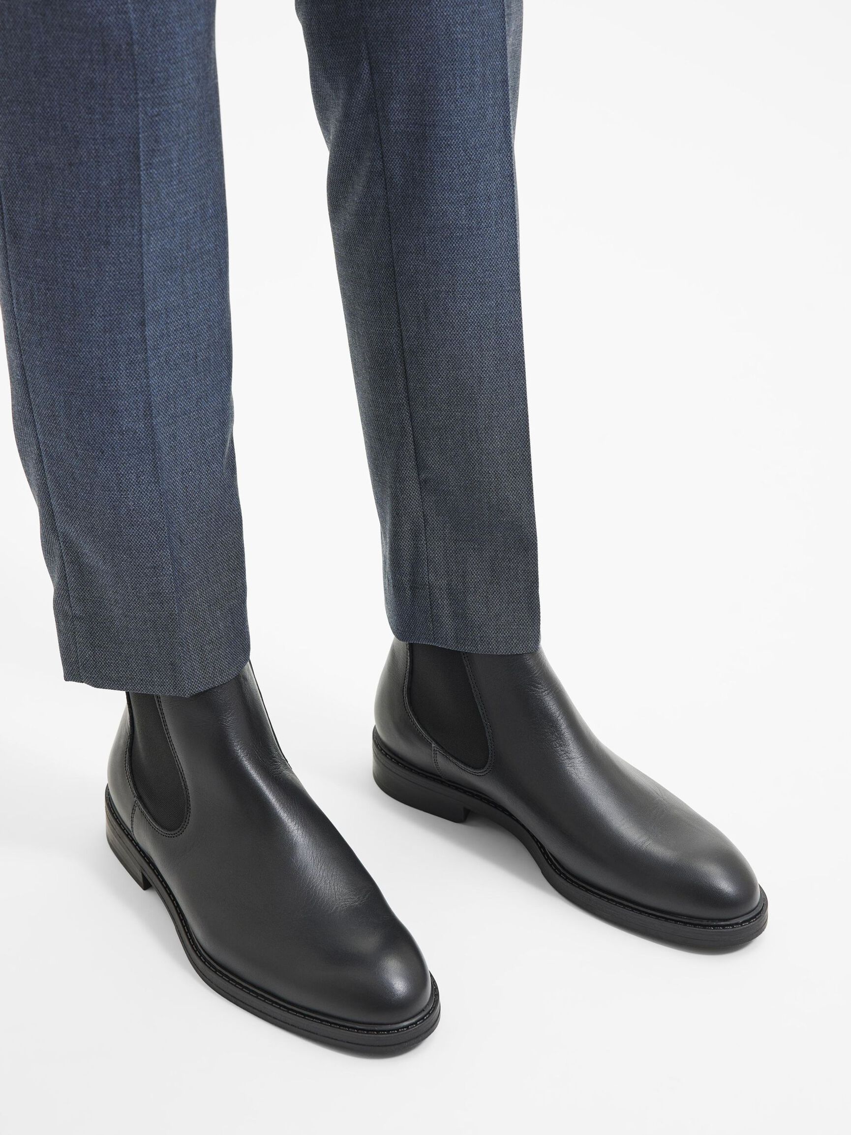 LEATHER CHELSEA BOOTS, Black, highres