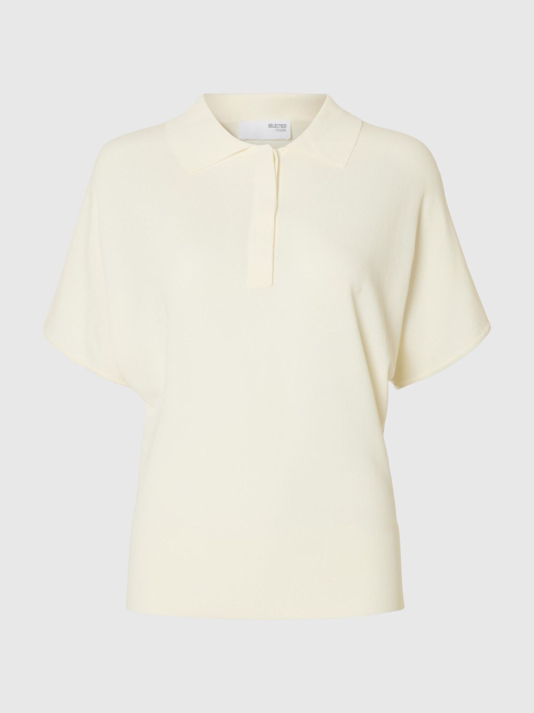 KORTÆRMET STRIKKET POLOSHIRT, Birch, highres