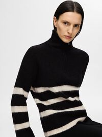 EN LAINE MÉLANGÉE À FERMETURE ÉCLAIR PULLOVER, Black, highres