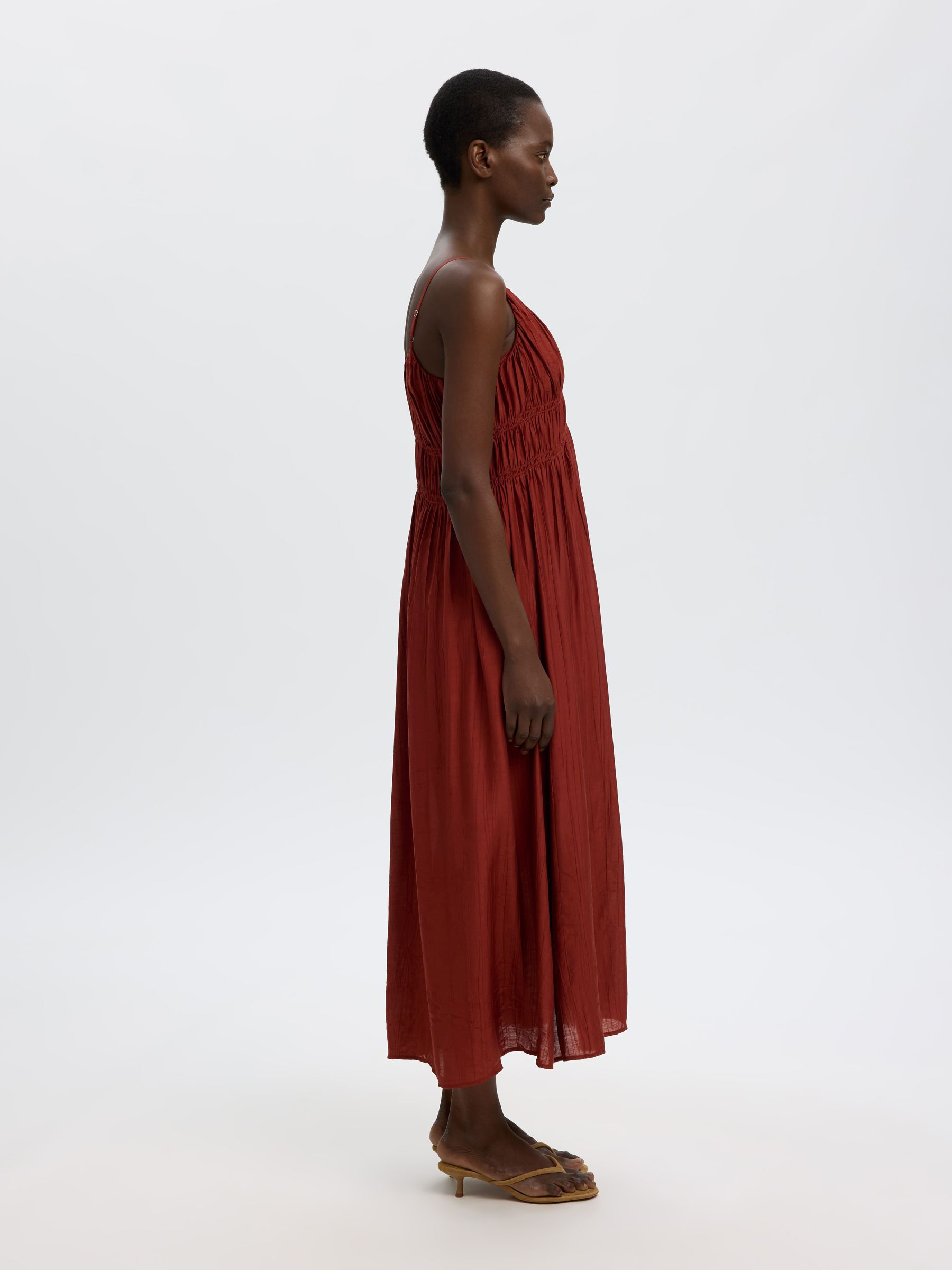 V-NECK SPAGHETTI MAXI DRESS, Cherry Mahogany, highres