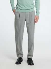 VISCOSE BLEND PLEATED TROUSERS, Medium Grey Melange, highres
