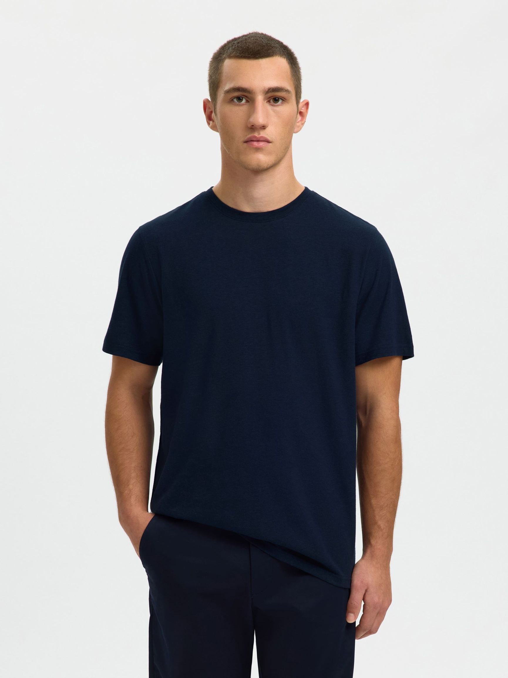 LINEN BLEND T-SHIRT, Sky Captain, highres