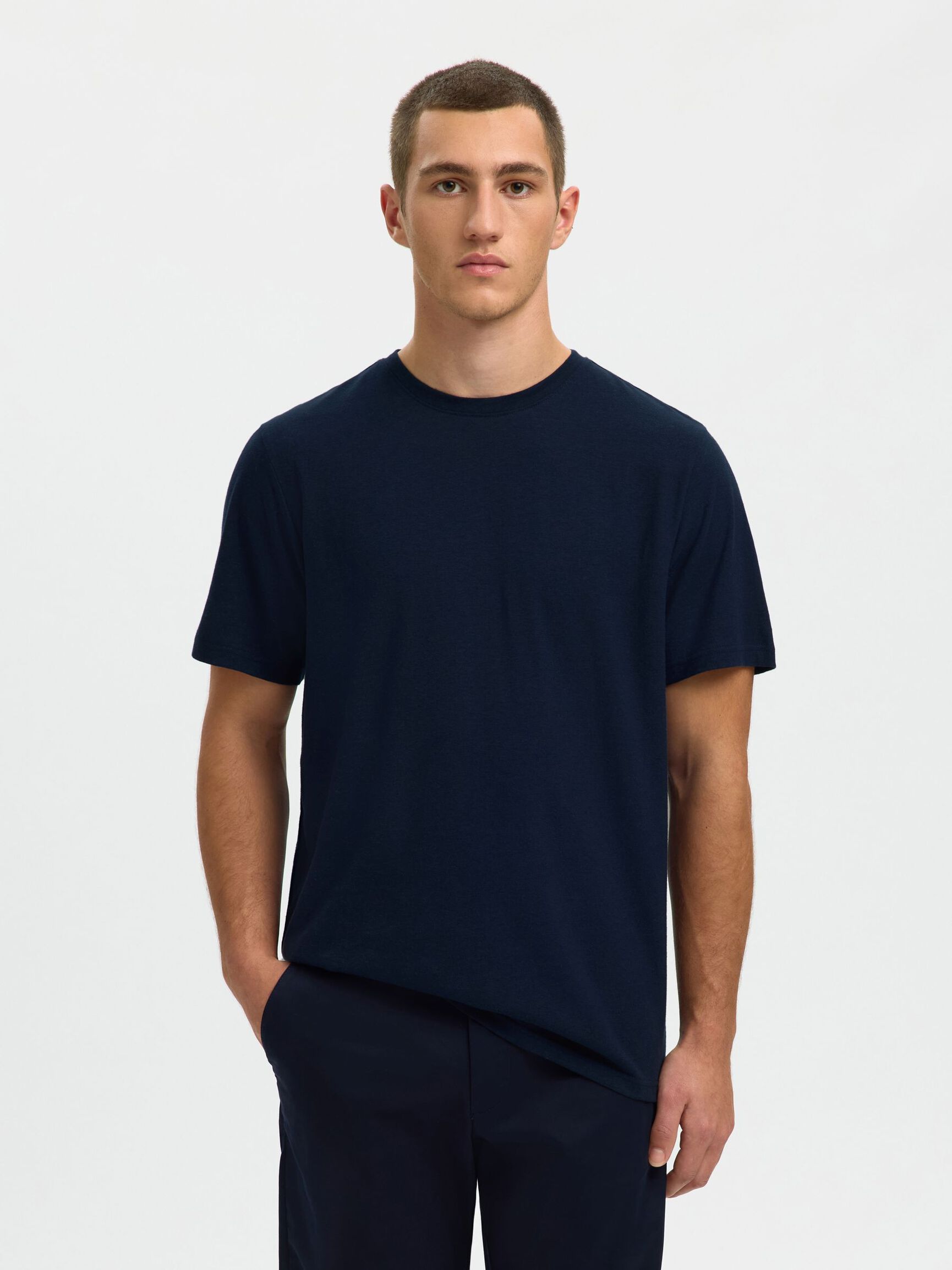 LINEN BLEND  T-SHIRT, Sky Captain, highres