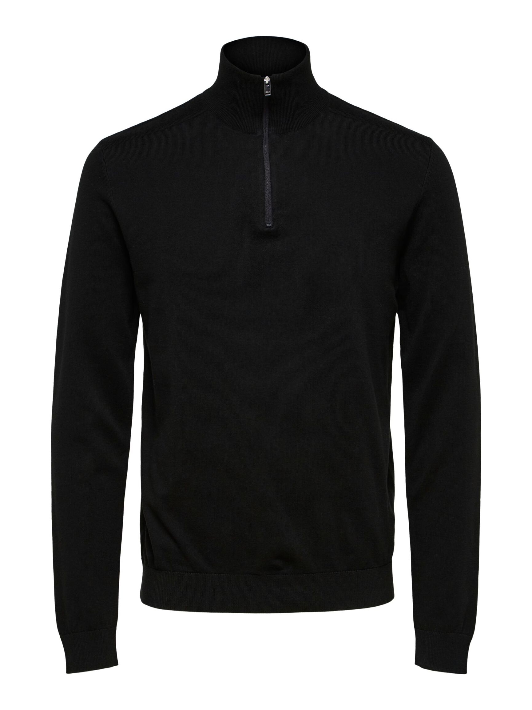 HALF-ZIP KNITTED JUMPER, Black, highres