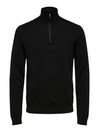 HALF-ZIP KNITTED JUMPER, Black, highres