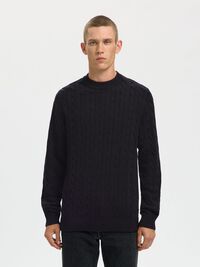 CABLE KNIT KNITTED JUMPER, Black, highres