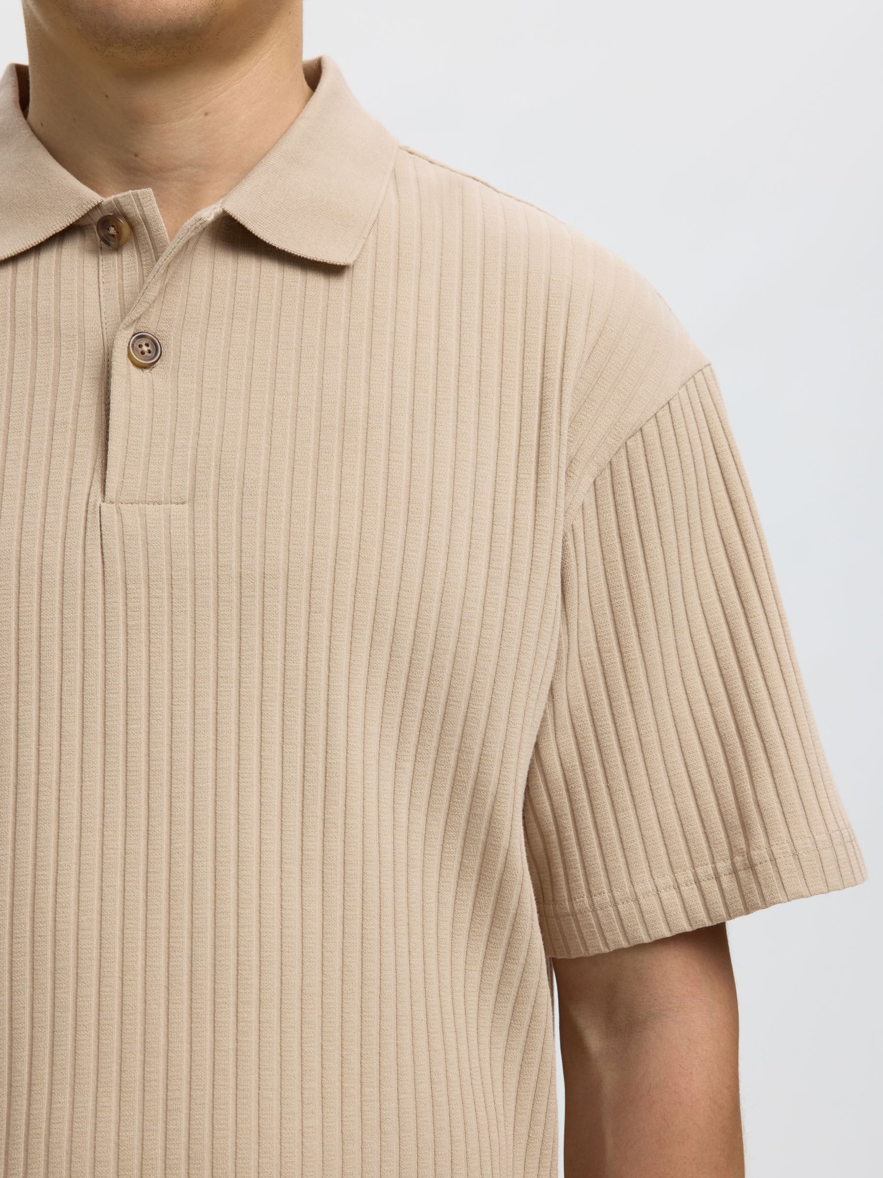 RELAXED FIT RIBBED POLO SHIRT, Pure Cashmere, highres