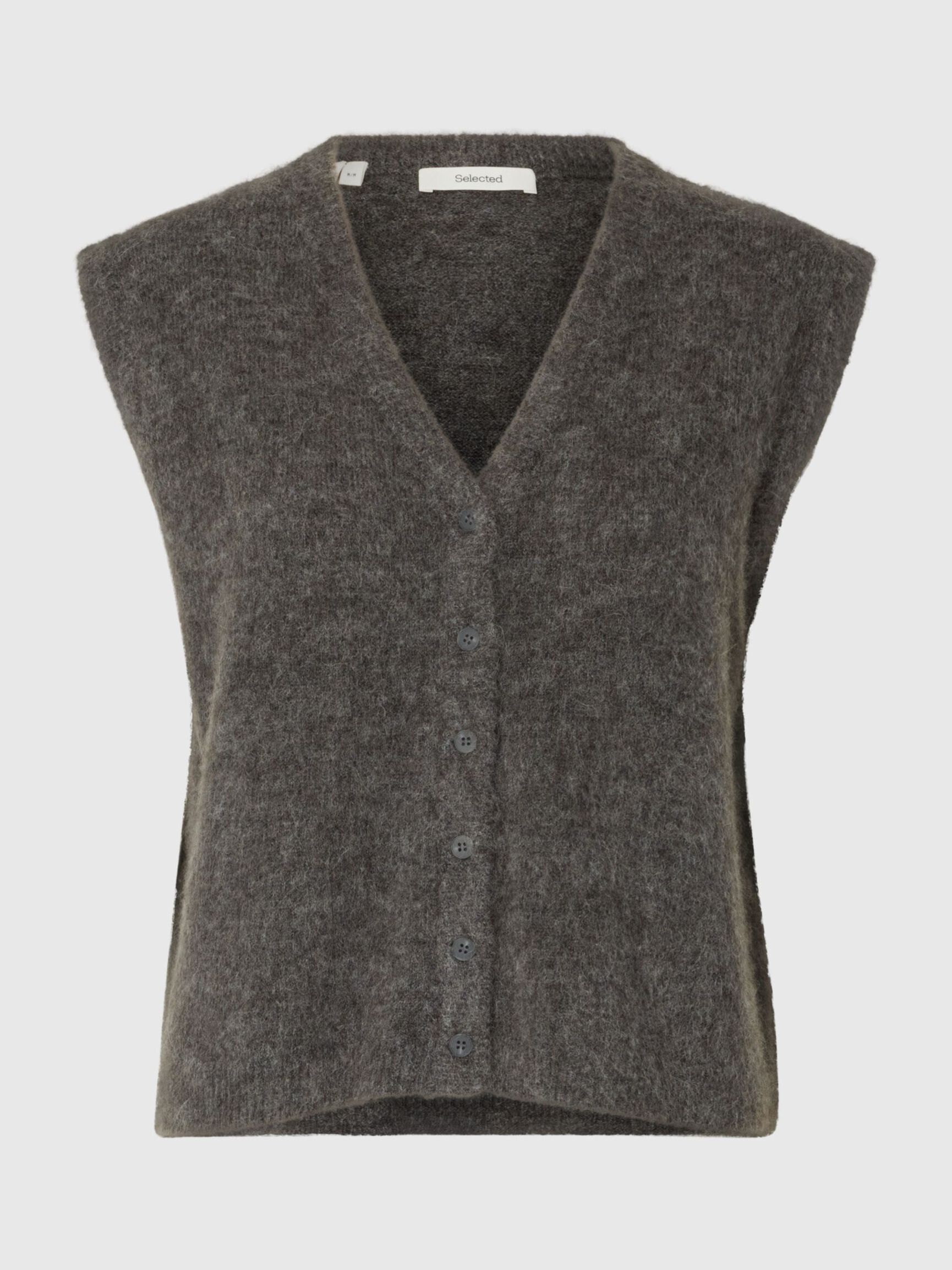 WOOL BLEND KNITTED VEST, Medium Grey Melange, highres