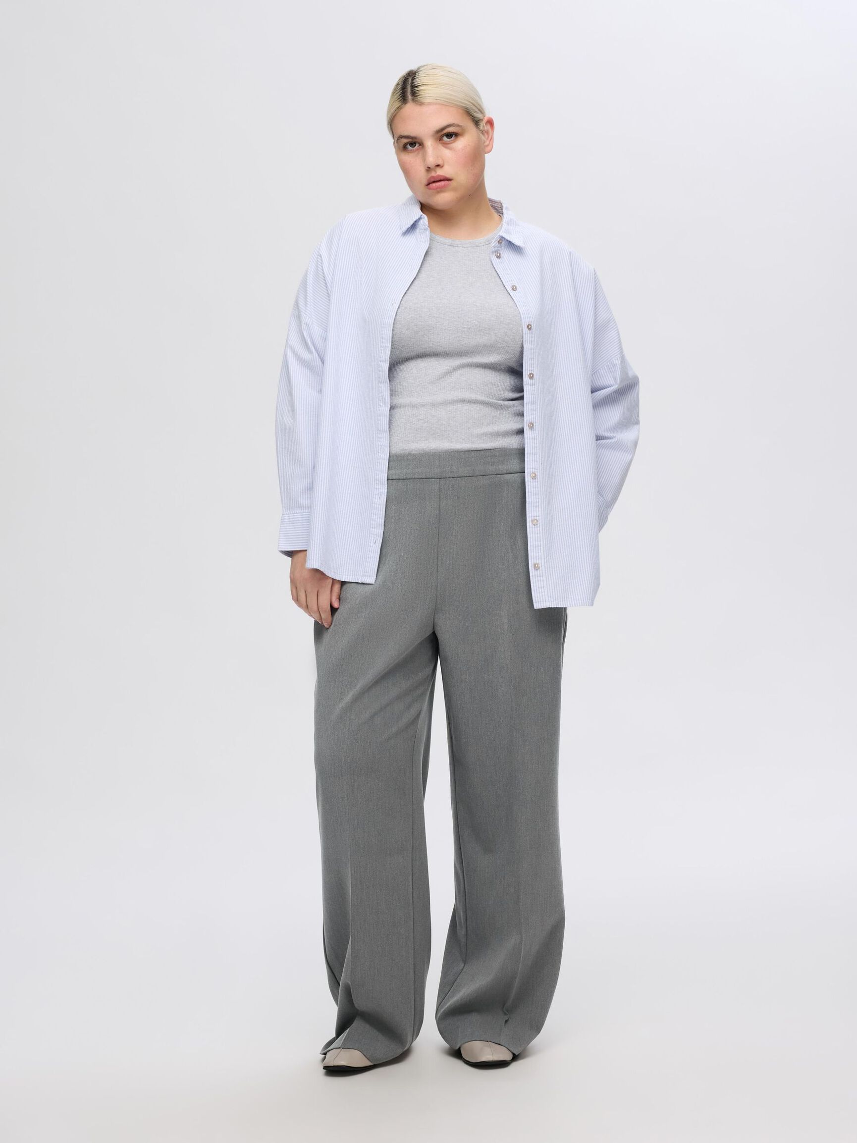 WIDE FIT TROUSERS, Medium Grey Melange, highres