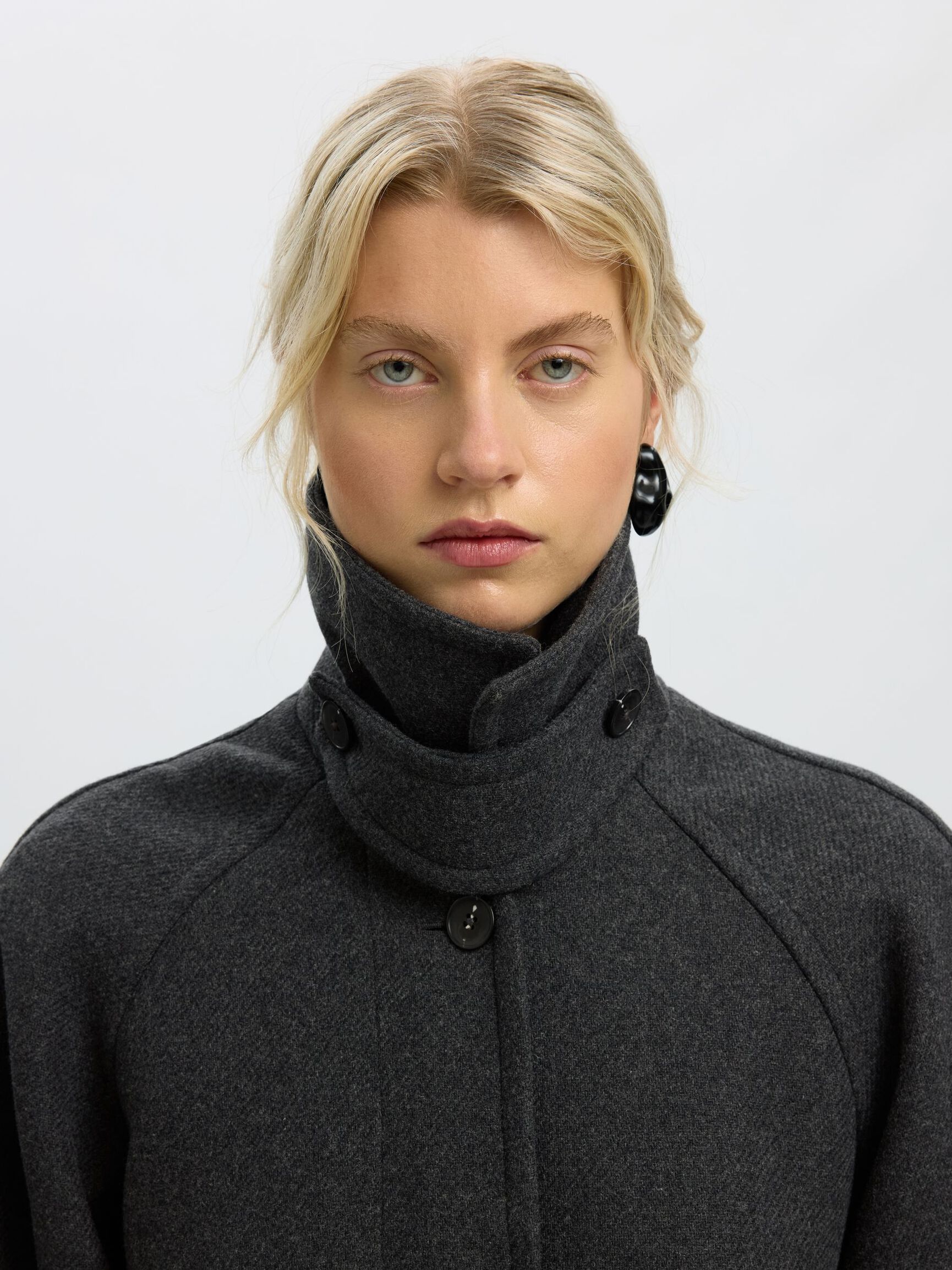 LAINE MÉLANGÉE LONG MANTEAU, Dark Grey, highres