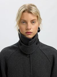 LAINE MÉLANGÉE LONG MANTEAU, Dark Grey, highres