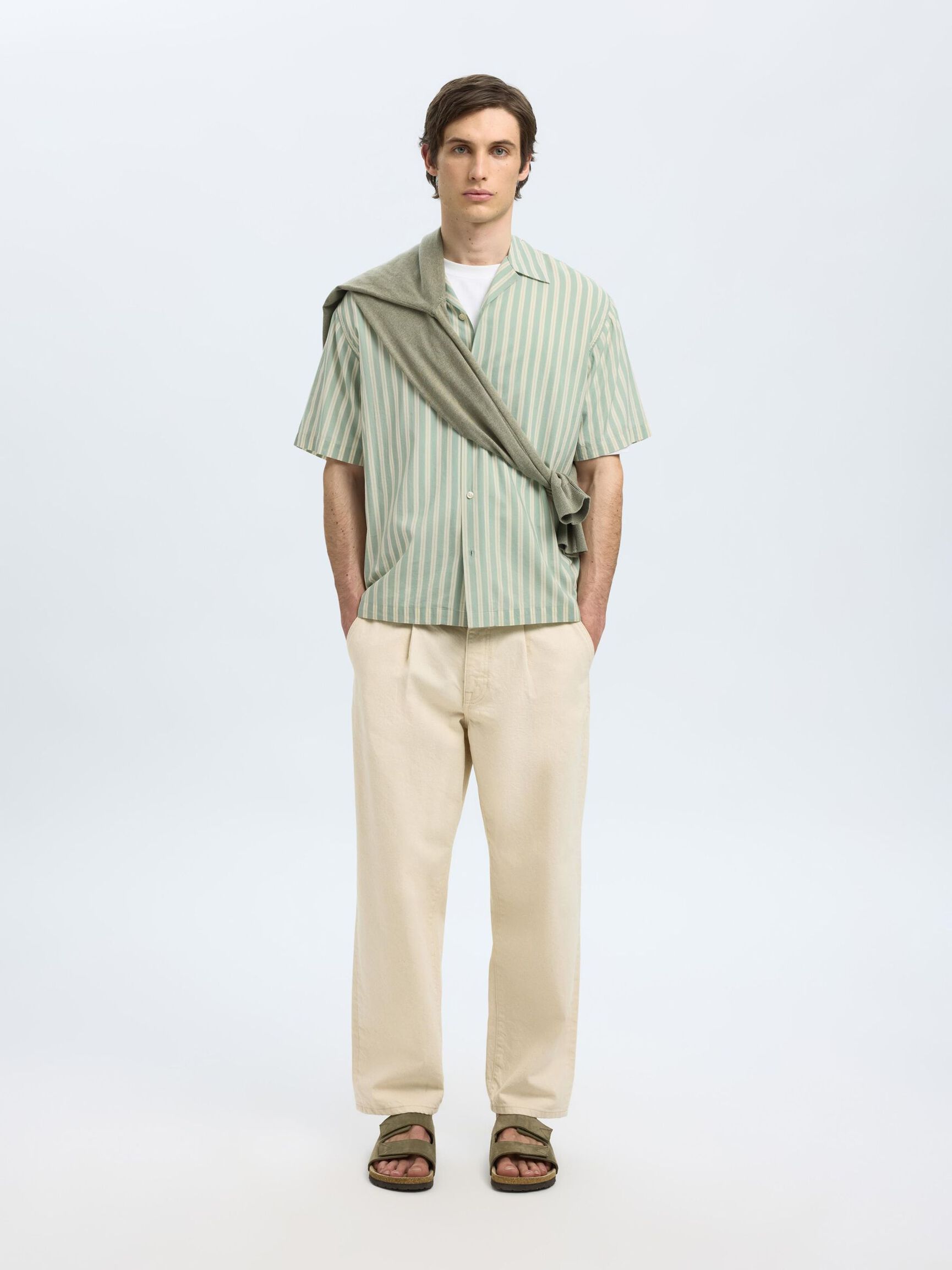 TRYCKTA KORTÄRMAD SKJORTA, Iceberg Green, highres