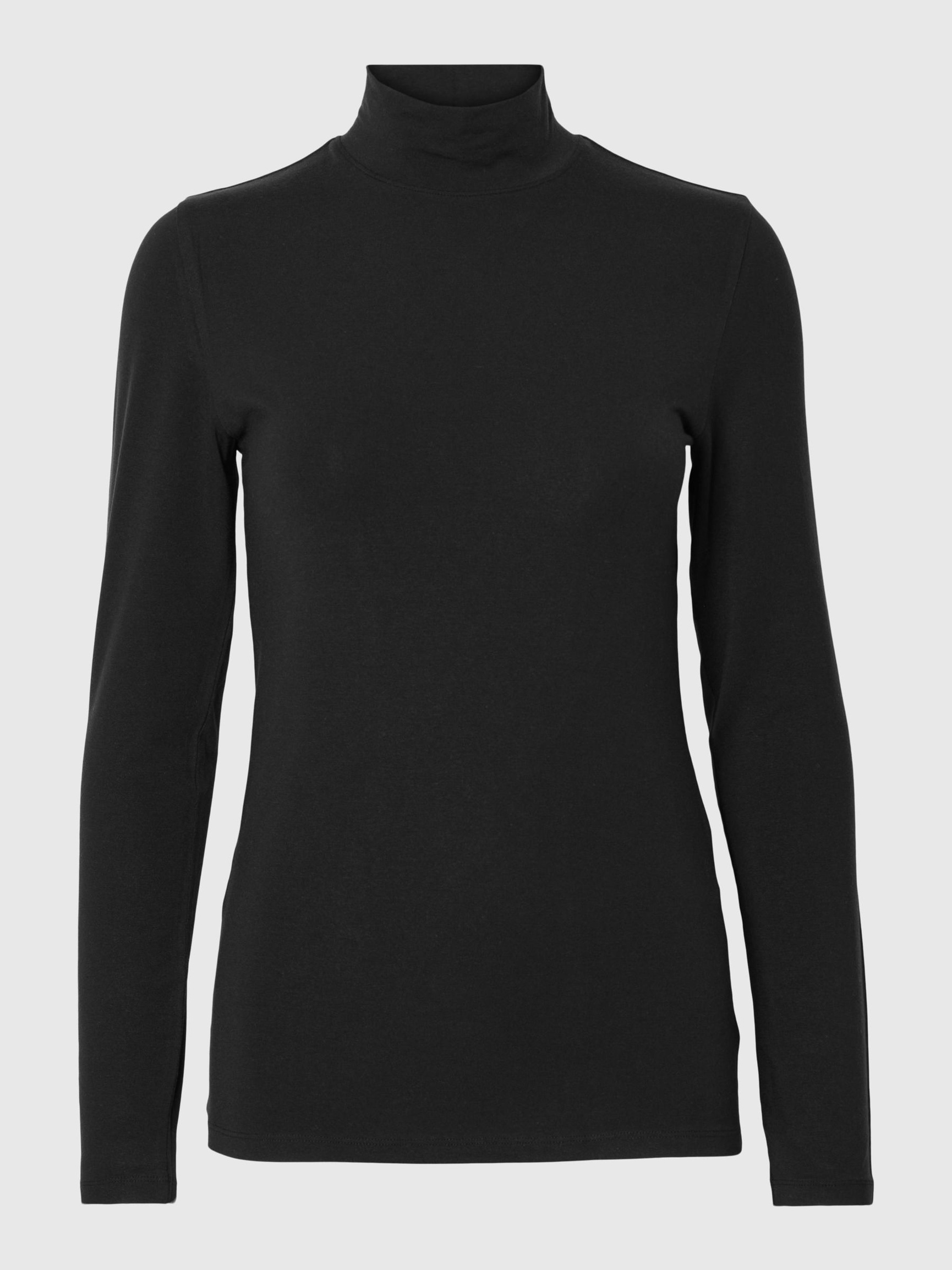 BASIC HØJ HALS TOP MED LANGE ÆRMER, Black, highres