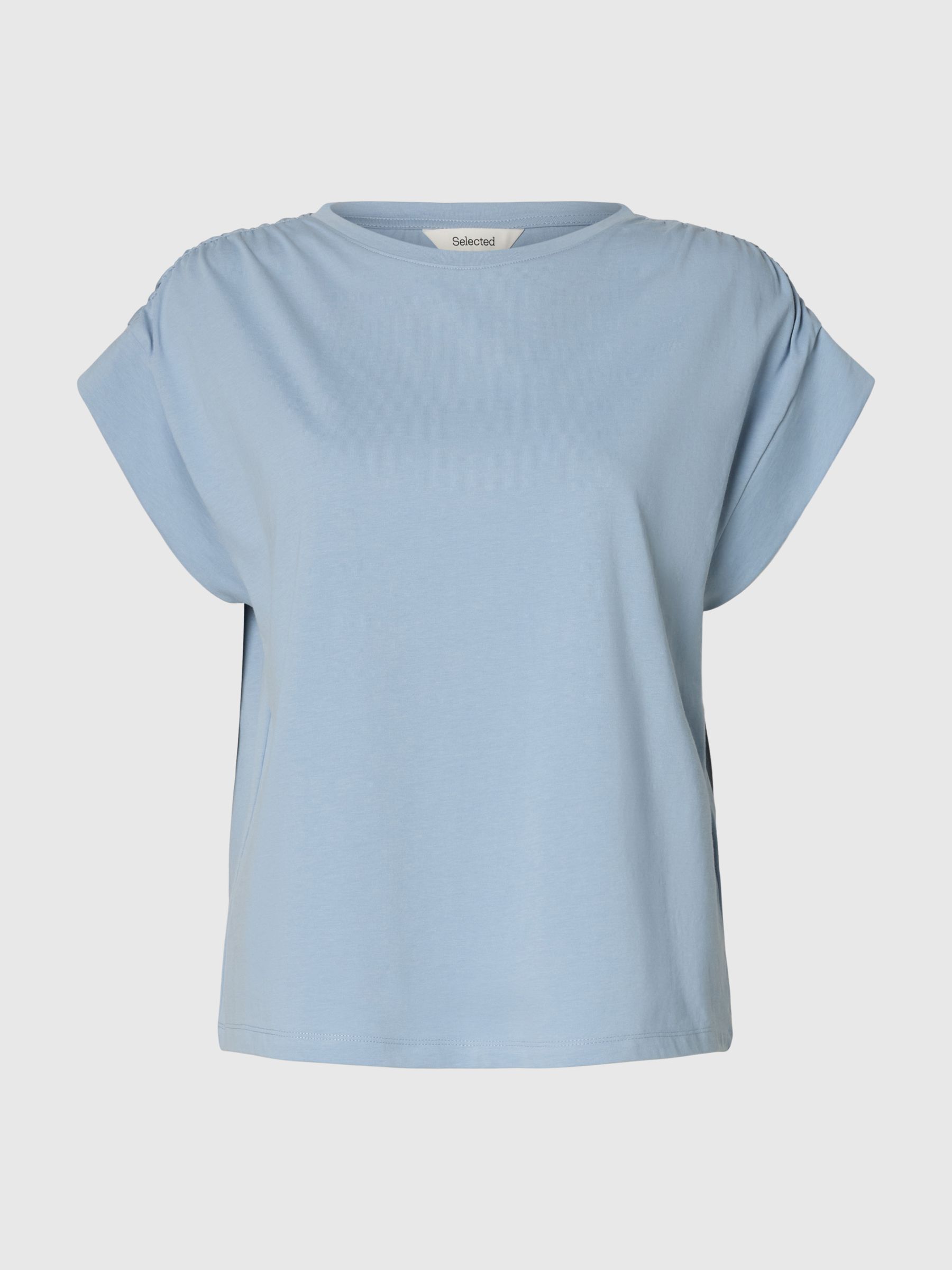 COTTON SHORT SLEEVED TOP, Dusty Blue, highres