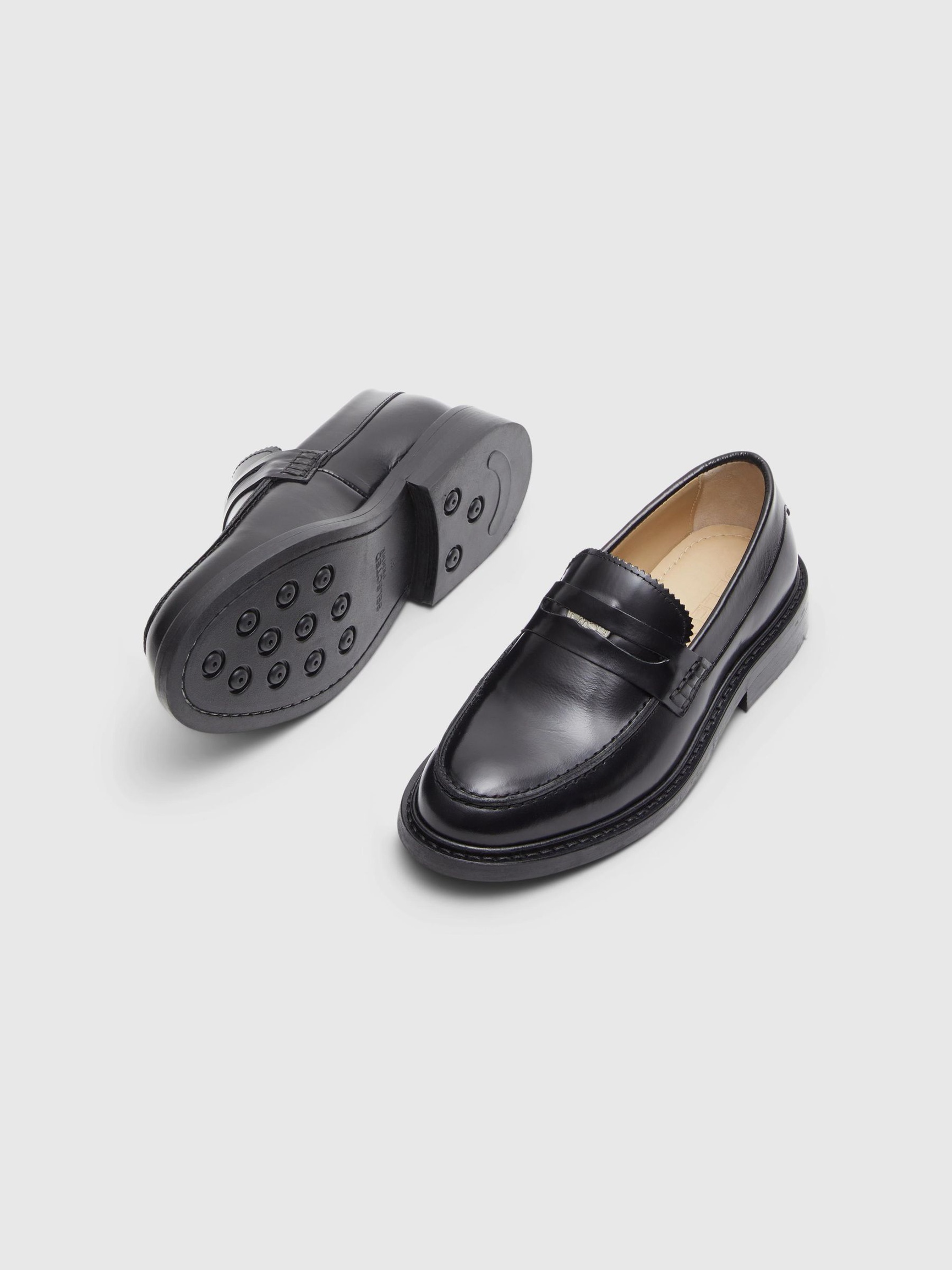 LEATHER LOAFERS, Black, highres