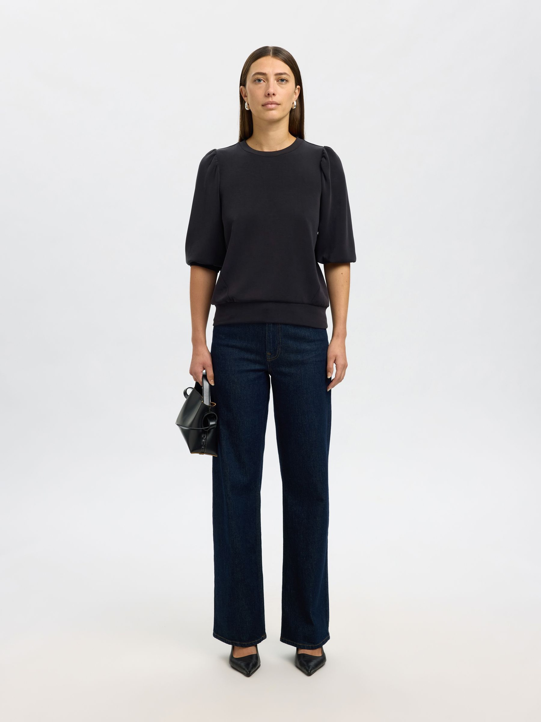 PUFF SLEEVE SWEATSHIRT, Black, highres