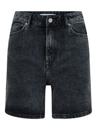 HIGH-WAISTED BLACK DENIM SHORTS, Black Denim, highres