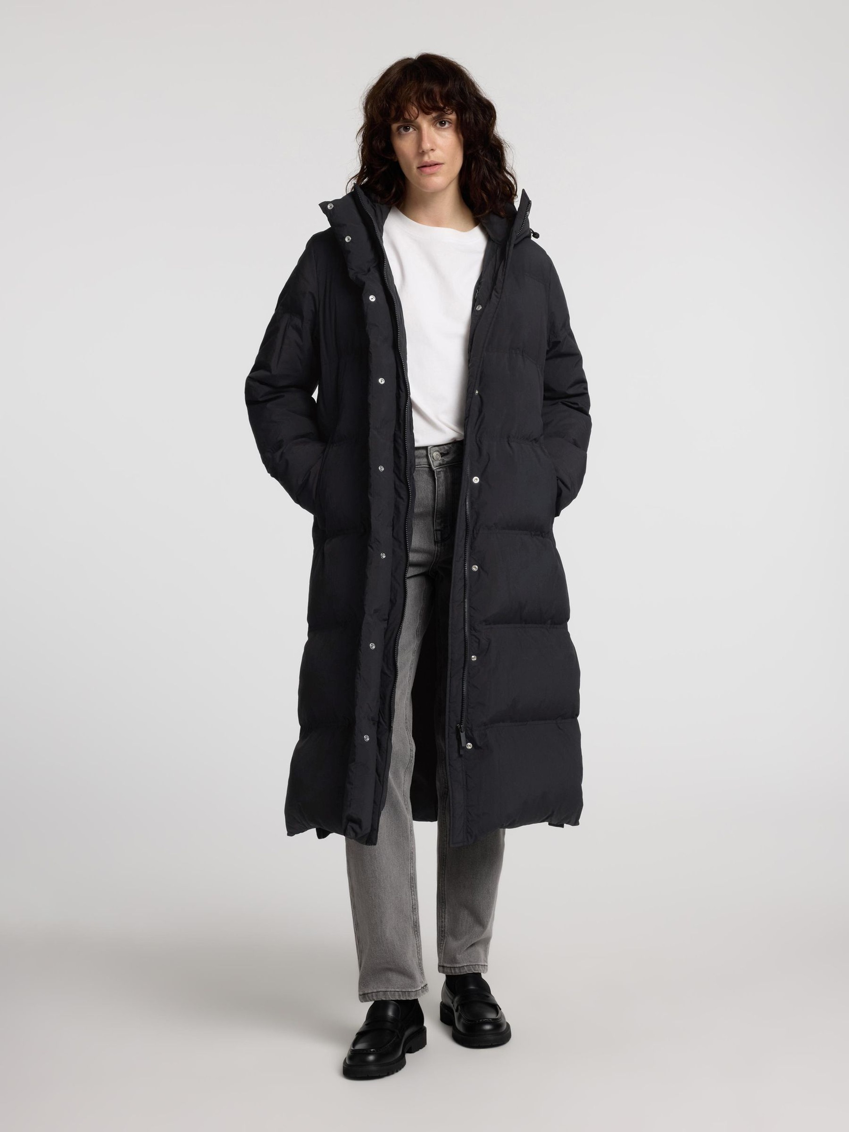 LANG PUFFER-KÅPE, Black, highres