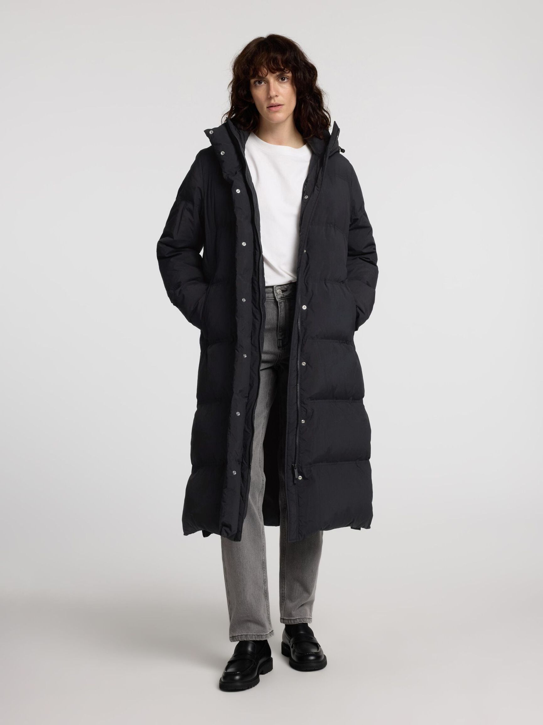 LONG PUFFER COAT, Black, highres