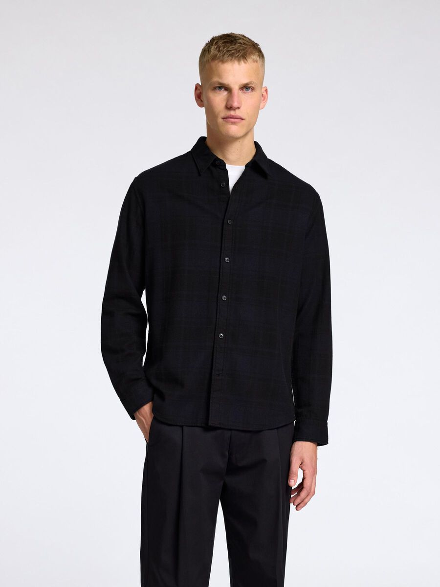 Selected LONG SLEEVED FLANNEL SHIRT, Black, highres - 16095733_Black_1155533_003.jpg