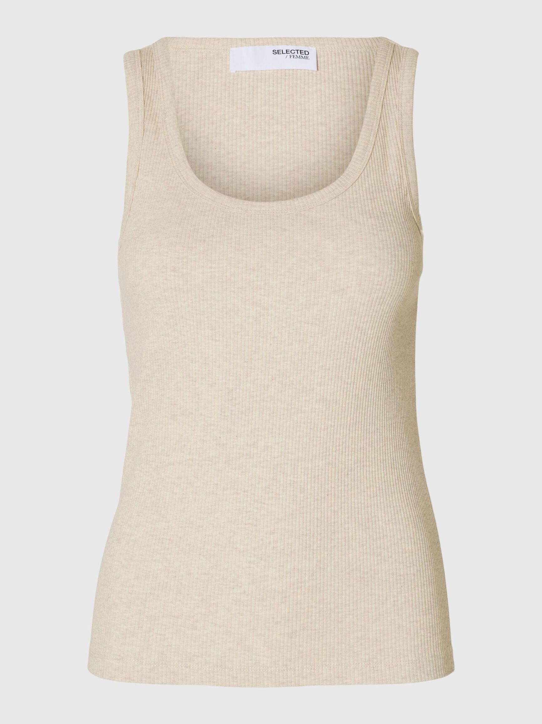 RIBBED COTTON TANK TOP, Oatmeal, highres