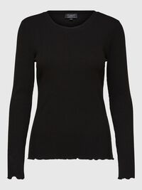 RIBBED LONG SLEEVED TOP, Black, highres