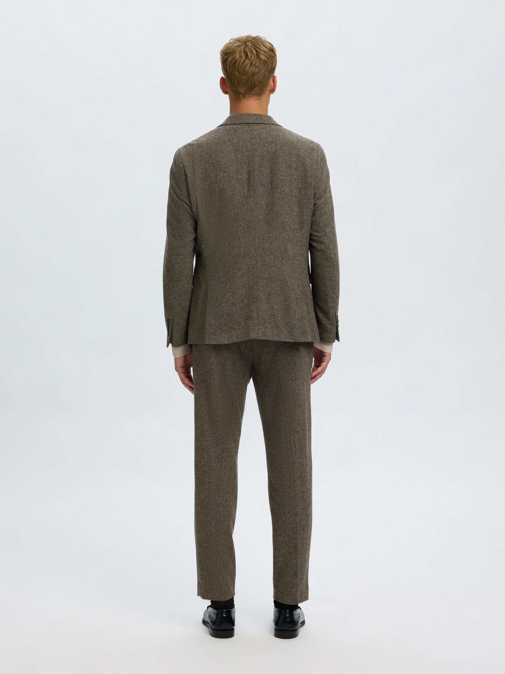 CHECKED WOOL BLEND  BLAZER, Brownie, highres