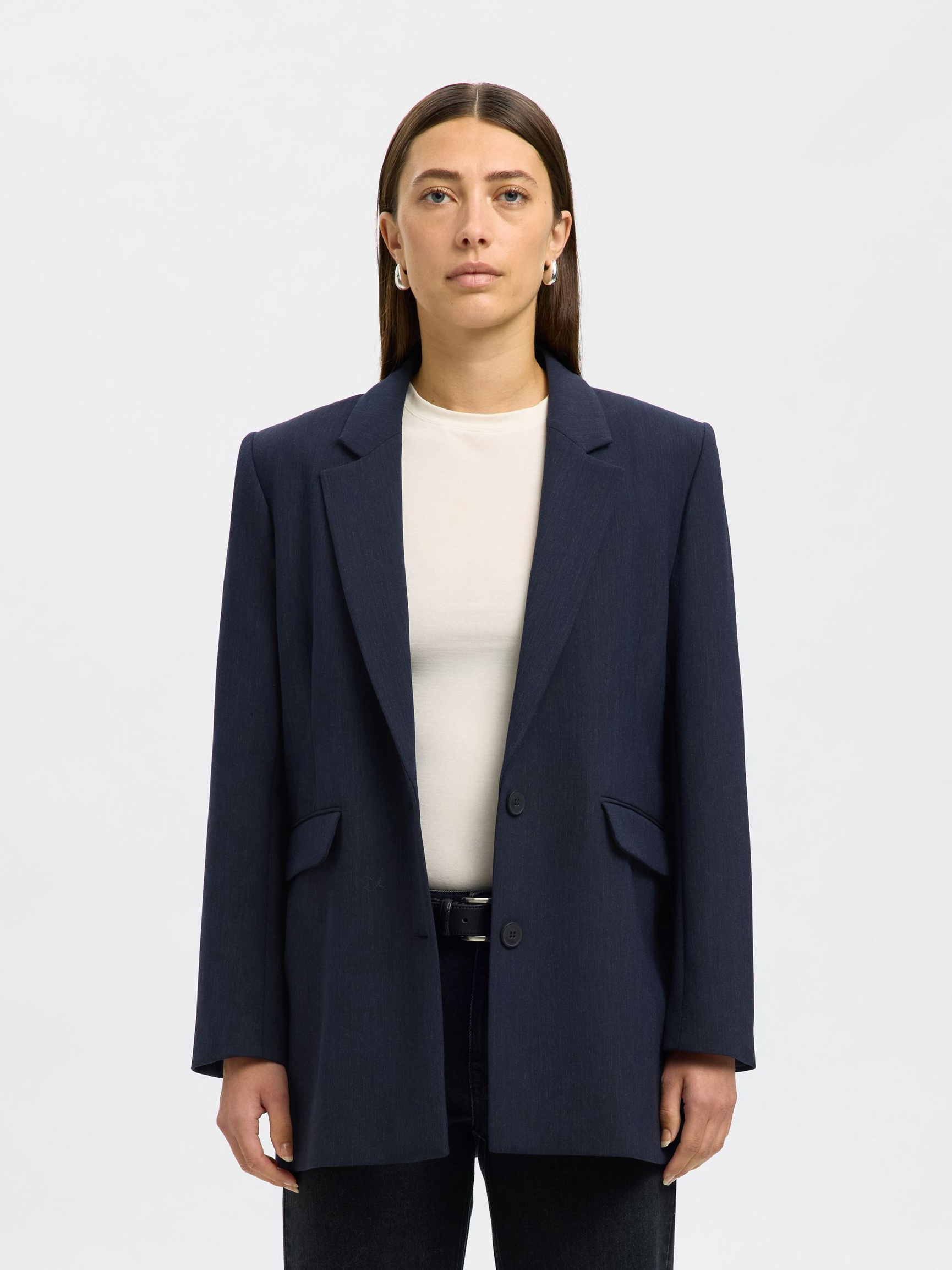 VISKOSEBLANDING OVERSIZED BLAZER, Dark Sapphire, highres