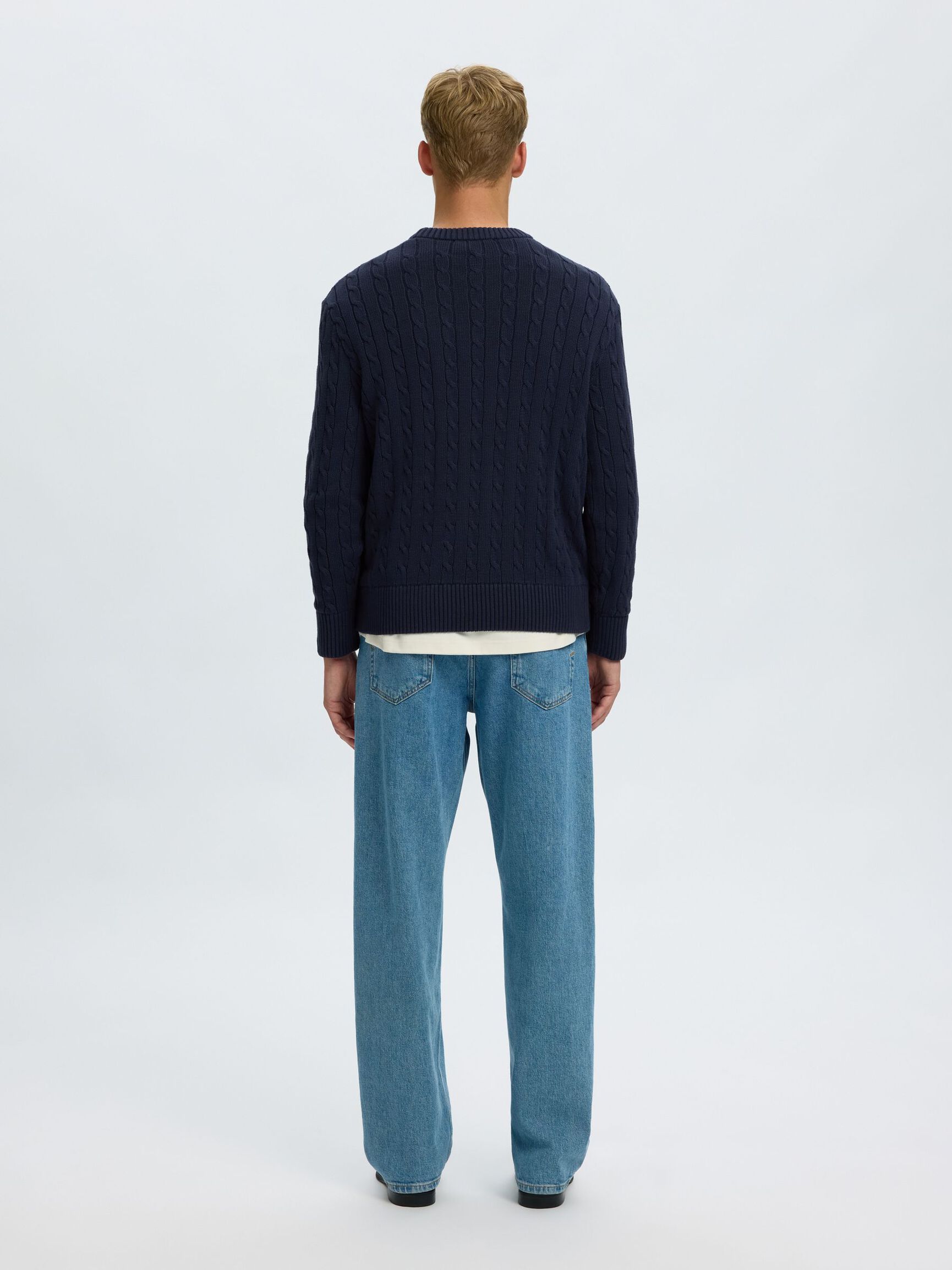CABLE KNIT PULLOVER, Navy Blazer, highres