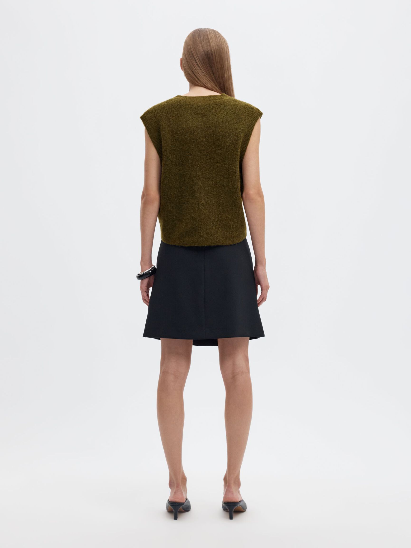 WOOL BLEND  KNITTED VEST, Fir Green, highres