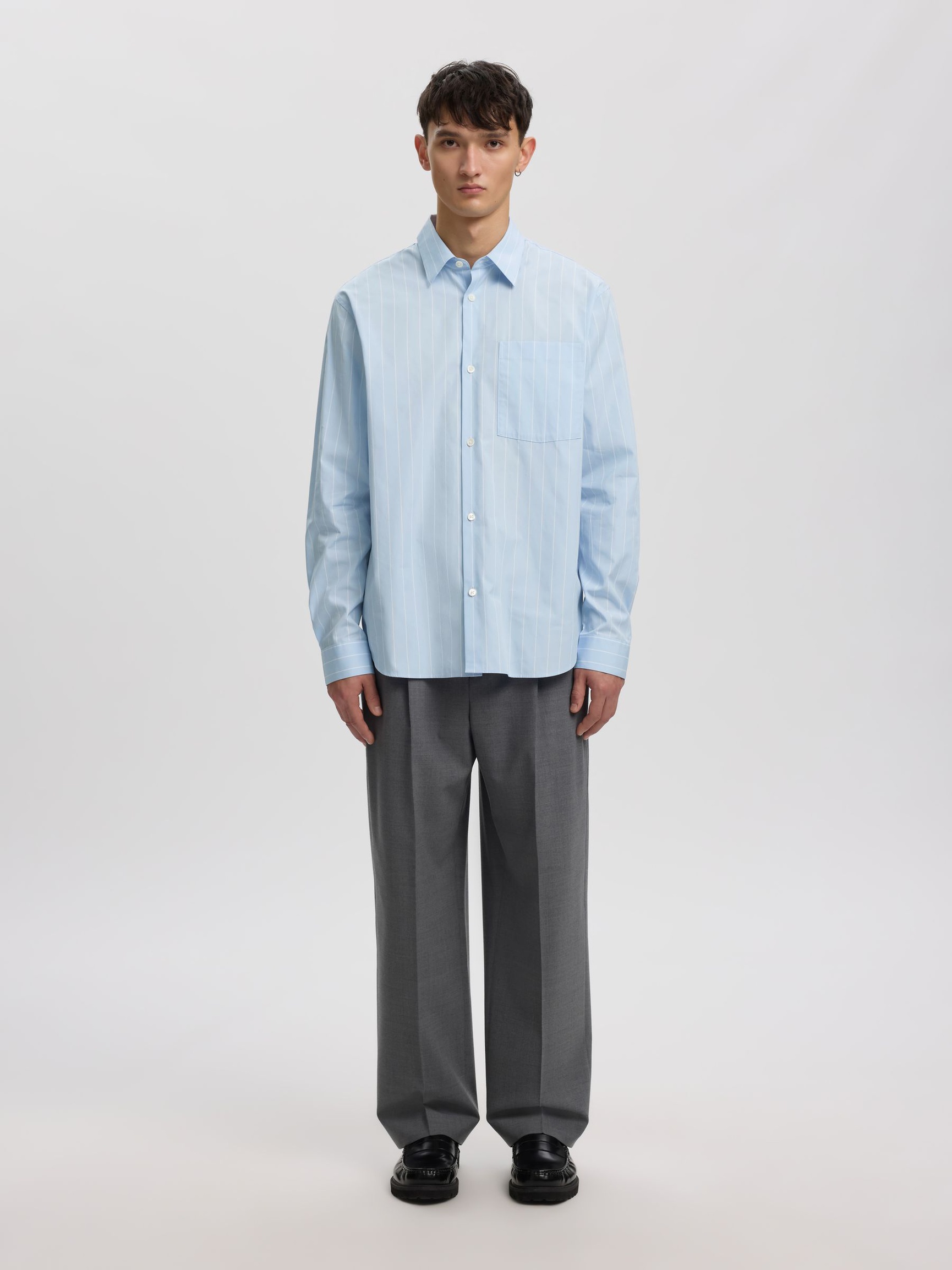 RELAXED FIT GESTREEPTE BLOUSE, Cashmere Blue, highres