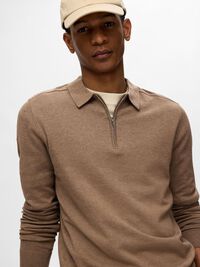 GEBREIDE POLO MET LANGE MOUWEN, Teak, highres