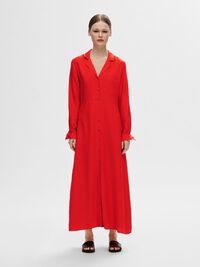 LEINENMIX MAXI BLUSENKLEID, Flame Scarlet, highres