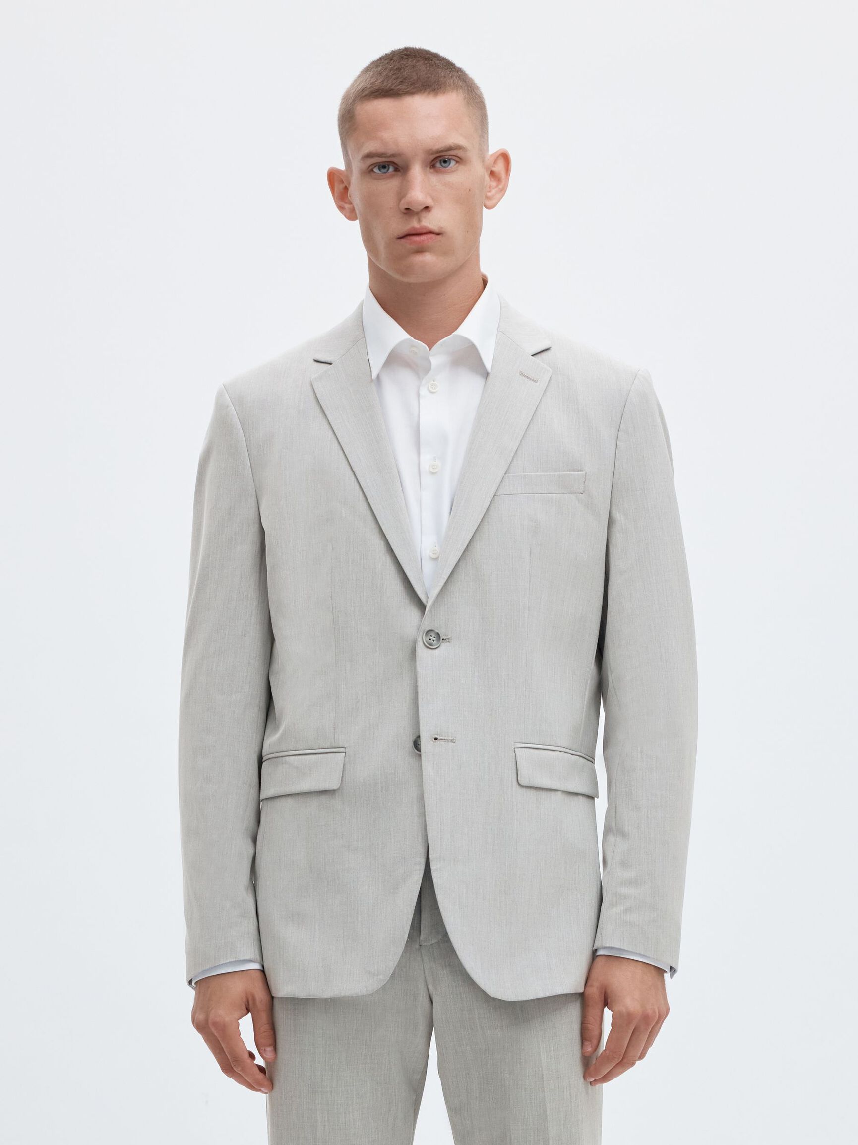 VISCOSE BLEND SLIM FIT BLAZER, Light Grey Melange, highres