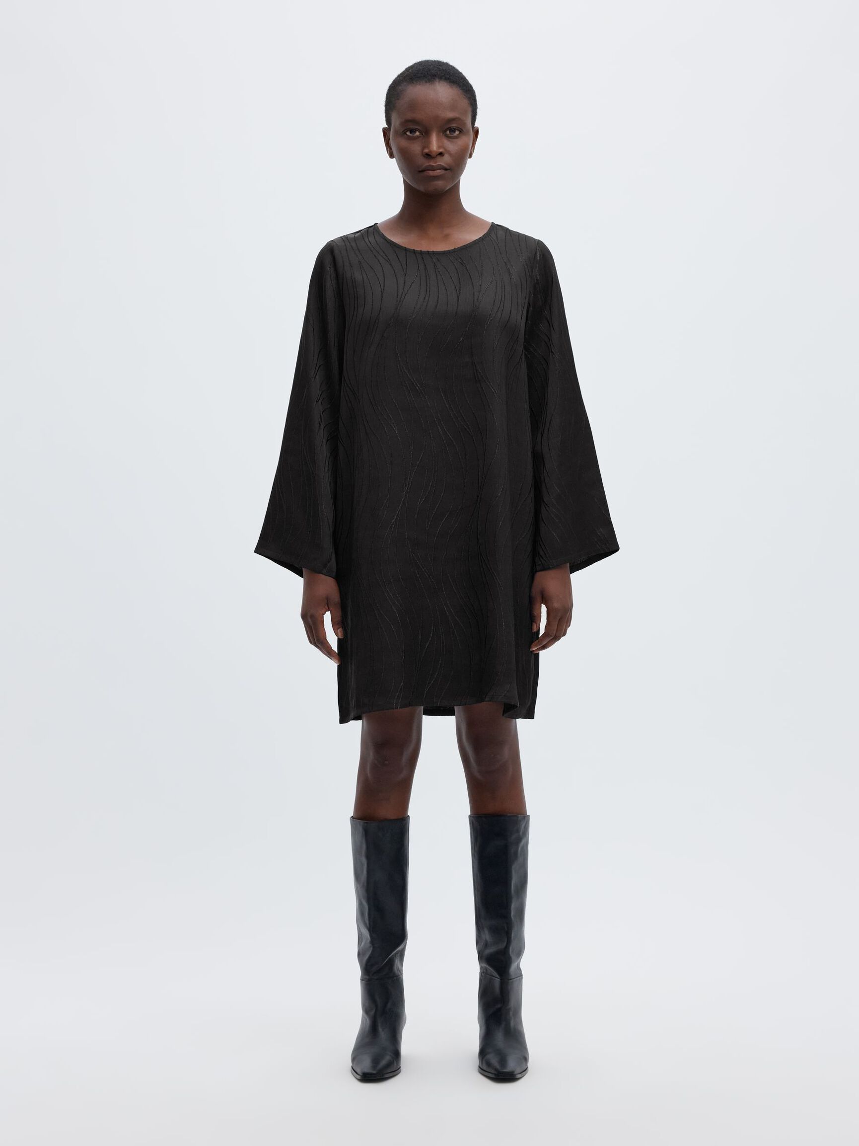 CRINKLED MINI DRESS, Black, highres
