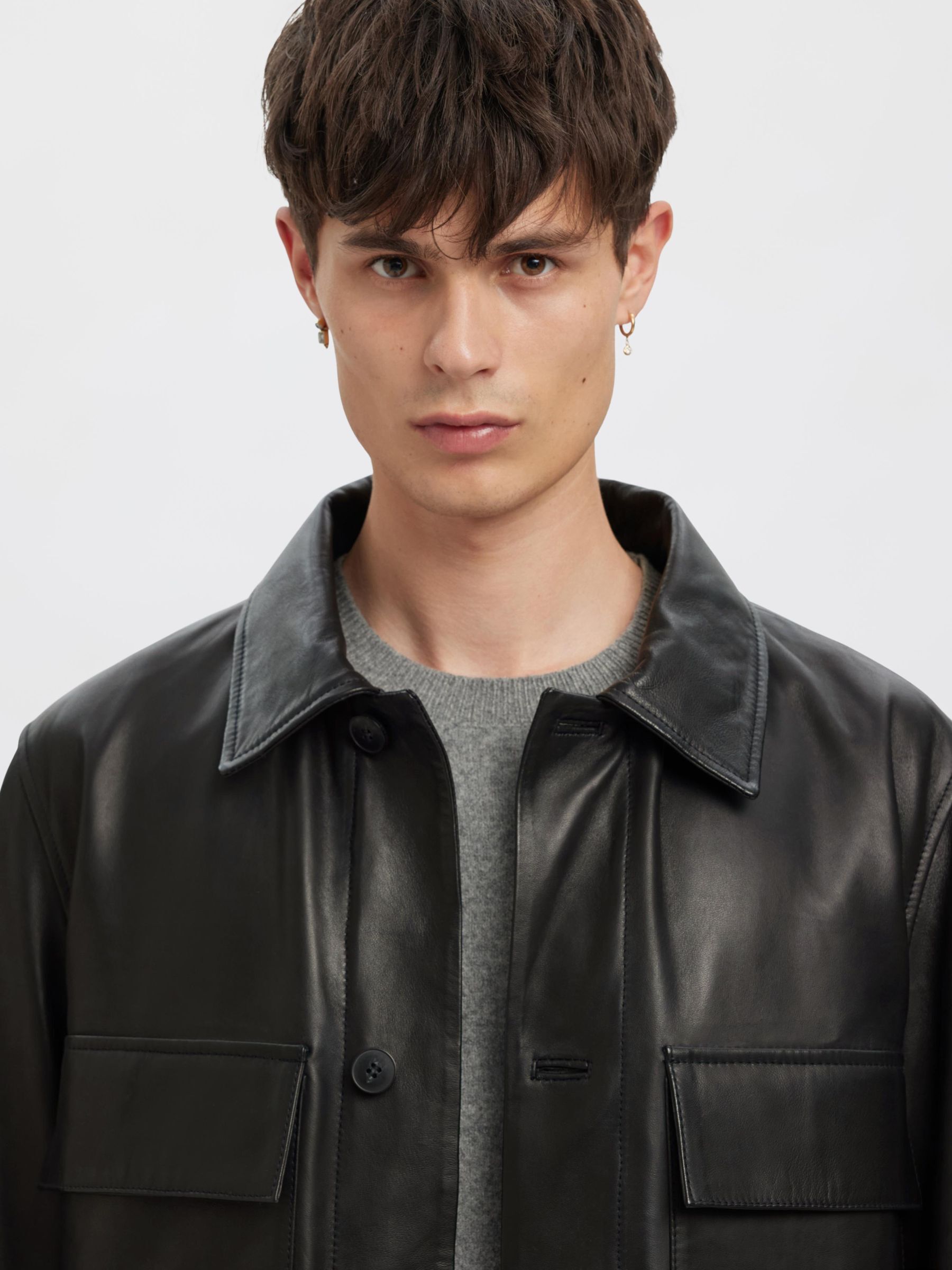 BOUTONNÉ VESTE EN CUIR, Black, highres