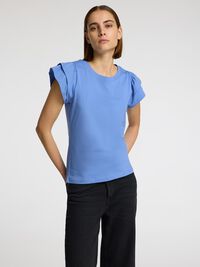 COTTON RUFFLED T-SHIRT, Cornflower Blue, highres