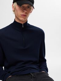 100% MERINO WOOL HALF-ZIP JUMPER, Navy Blazer, highres