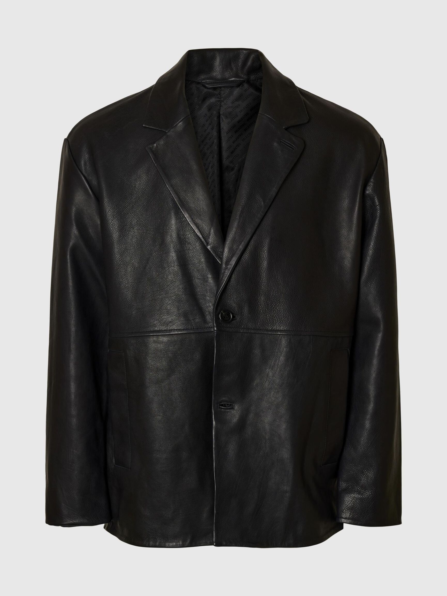 100% LEATHER BLAZER, Black, highres