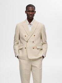 DOUBLE BREASTED LINEN BLEND BLAZER, Sand, highres