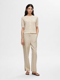 KORTE MOUWEN GEBREID VEST, Birch, highres