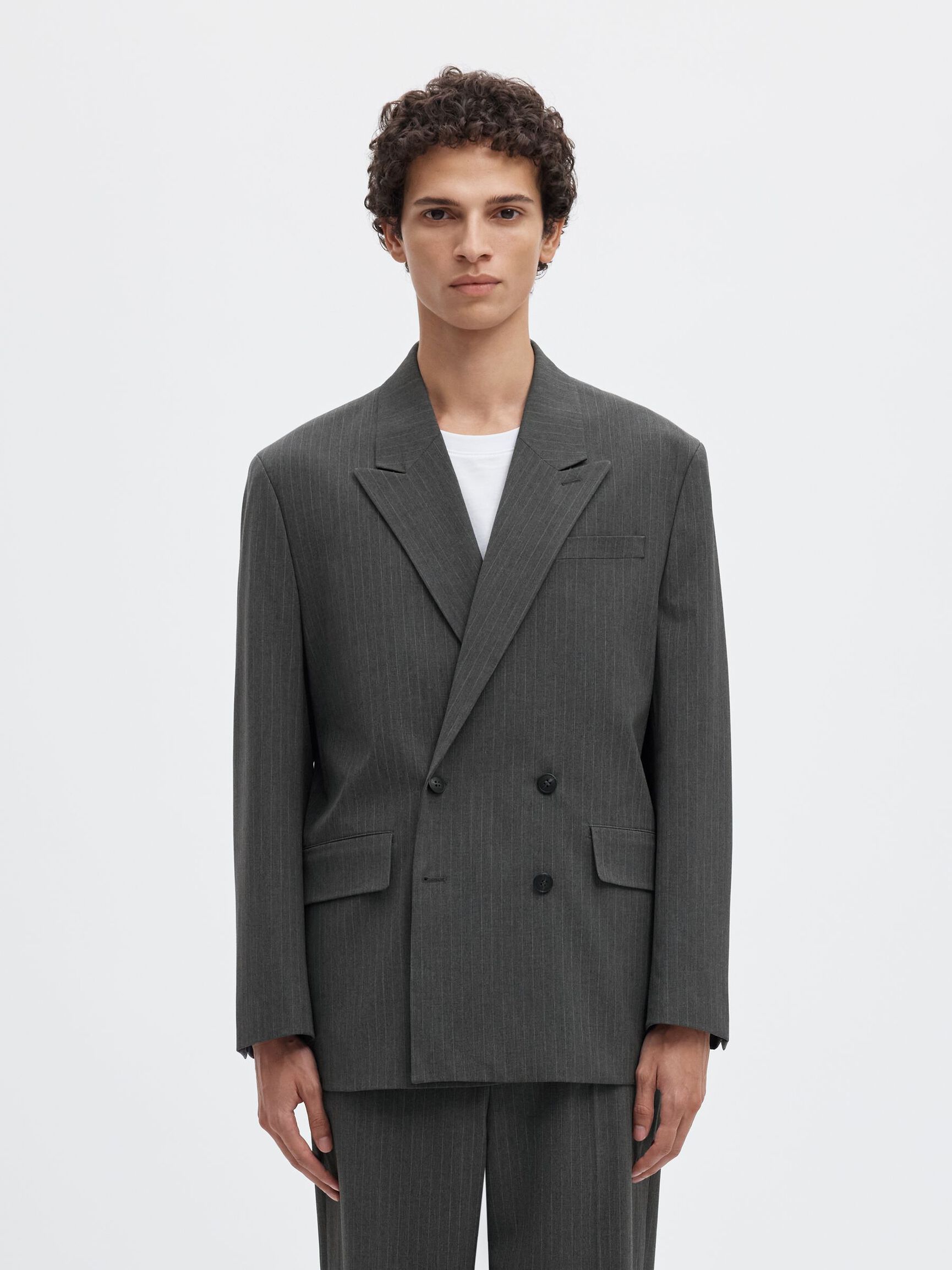 RELAXED FIT BLAZER À DOUBLE BOUTONNAGE, Grey, highres