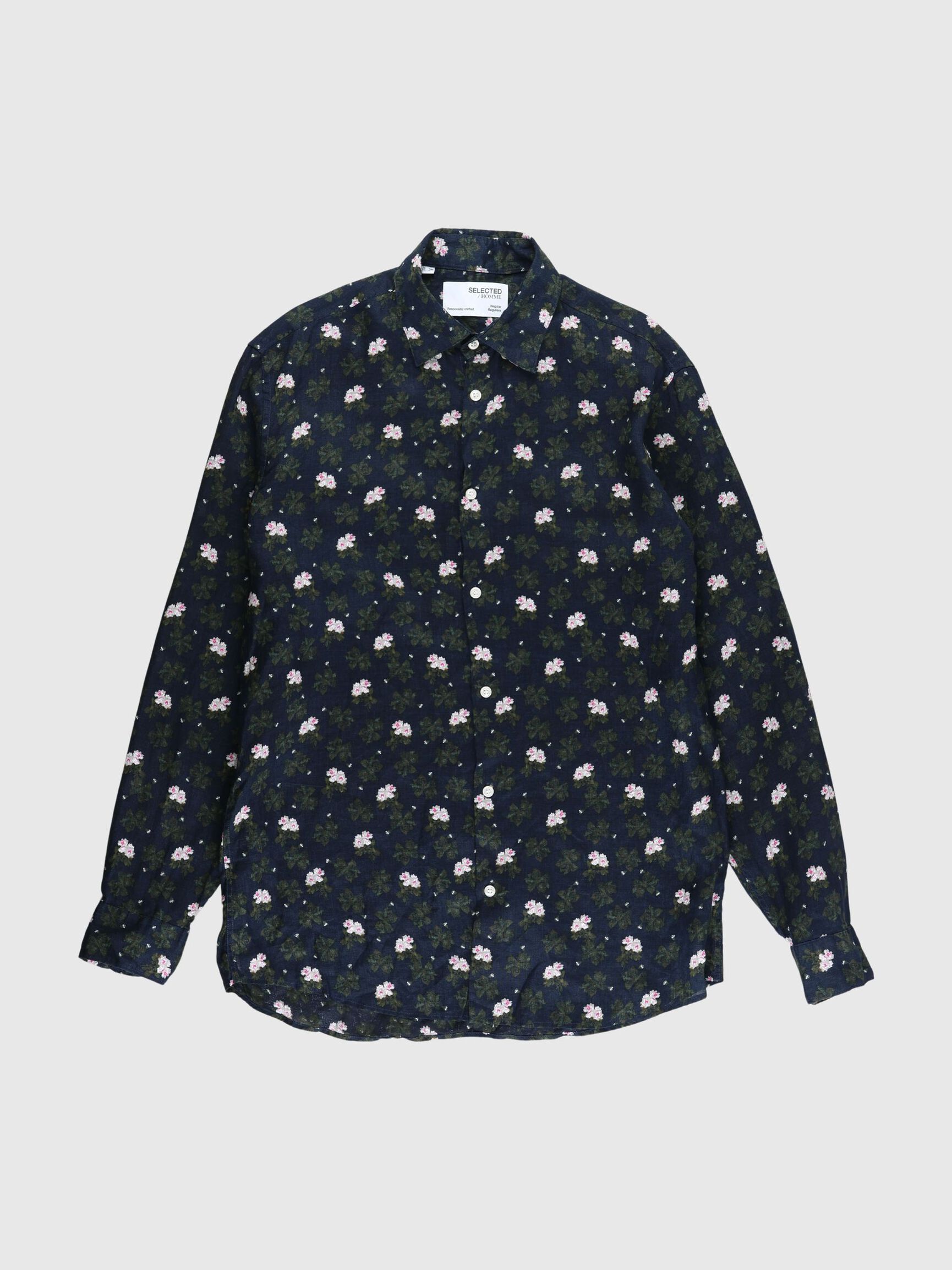 BUTTON-DOWN FORMAL LINEN SHIRT, Black, highres
